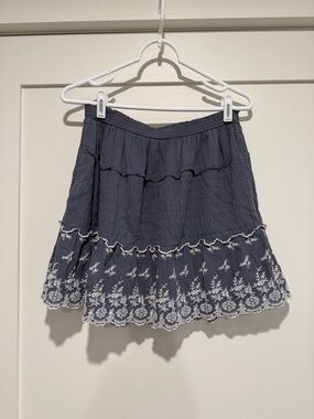 Abercrombie & Fitch Navy Blue Embroidered Tiered Skirt